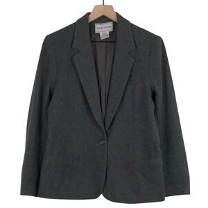 Vintage 100% Wool Blazer Women's Sz 10 Gray Ashley Brooke Single Button Academia